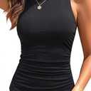 Daci Tankini Tops for Women High Neck Swim Top Tummy Control Bathing Suit Top Modest Swim Tank Top No Bottom (Black, L)