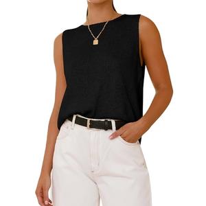 BTFBM Sleeveless Sweater Tops for Women 2026 Crew Neck Lightweight Casual Loose Tank Summer Outfits Fashion Clothing(Black, Medium)