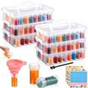 Watersay 2 Pcs 3 Tier Diamond Art Storage Containers 300 Slots Portable Bead Organizer Box, Stackable Crafts Organizers for DIY Diamond Art Craft Jewelry Bead Storage