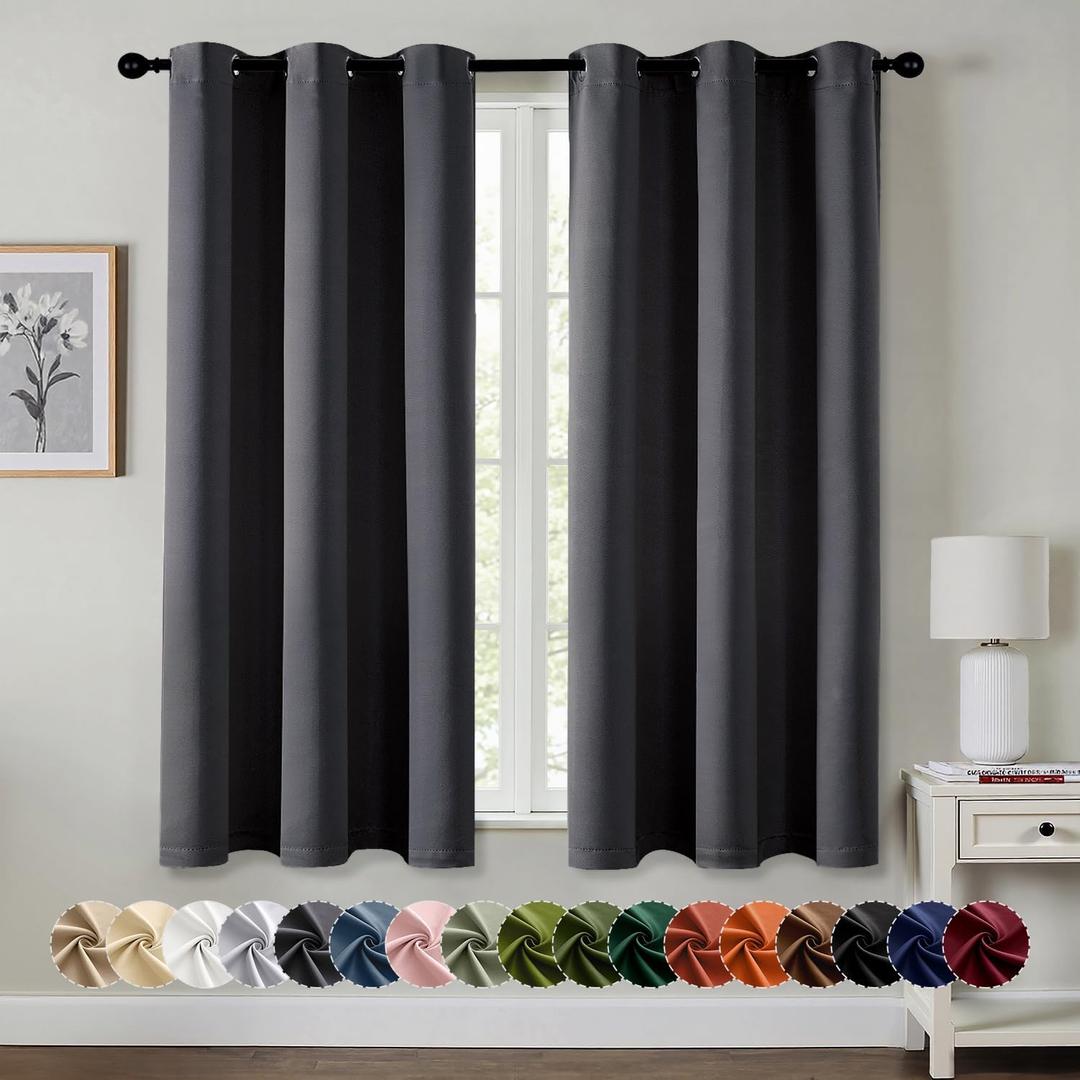 MIULEE Dark Grey Blackout Curtains for Bedroom Living Room 45 Inches Long 2 Panels, Thermal Insulated Room Darkening Drapes Grommet Noise Reducing Light Blocking Window Treatments 40x45 Inch