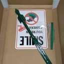 SmartSign 'Smile You're On Camera' Yard Sign with No Dog Poop Symbol - 7" x 10" Sign with Sturdy Stake, 40 mil Aluminum Sign, 21-inch Tall Sign/Stake Kit, Green/Black/White, USA-Made