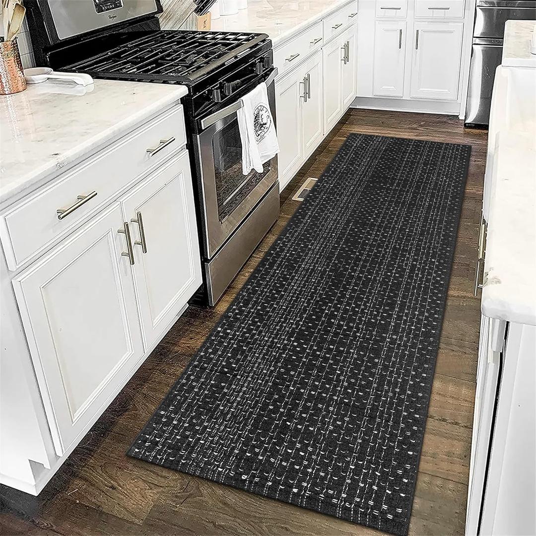 Kitchen Runner Rug 2' x 6', Modern Hand Woven Reversible Bohemian Black and White Rug, Machine Washable Kitchen Rug Runner Floor Carpet for Bedroom Bathroom Laundry Living Room