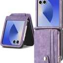 Cases for Galaxy Z Flip 7 Wallet Case with Card Holder Retro 2 in 1 Detachable Zipper Flip Wallet Kickstand Premium PU Leather Protective Phone Cover for Samsung Galaxy Z Flip 7 2025 Purple