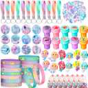 Capoda 122 Pcs Mermaid Party Favors for Girls Mermaid Theme Bracelets Keychains Pin Badges Stampers Rings Stickers Organza Bags for Piata Stuffers Goodie Bag Fillers Birthday Decorations Supplies