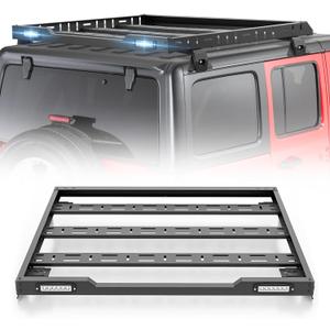 Roof Rack Cargo Basket with LED Light Bars Compatible for 2007-2026 Jeep Wrangler JK JL Unlimited & Gladiator JT 2/4 Door Hardtop, JKU JLU Luggage Rooftop Storage Holder Cargo Carrier