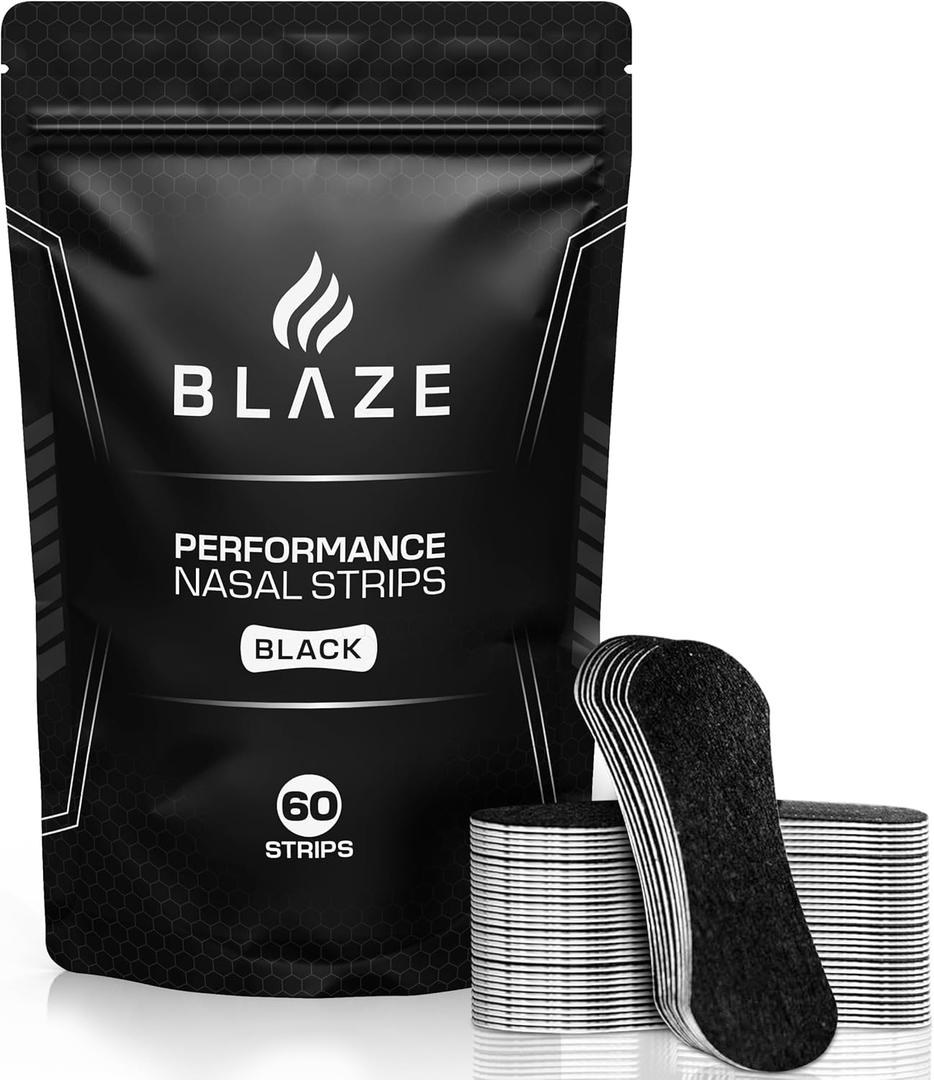 Performance Nose Strips for Breathing (60 Count) - Oil & Sweat Proof Adhesive - Athletic Nasal Strips for Snoring & Sleeping - Black, Wide, Universal Fit, Extra Strength Snoring Solution for Sleep