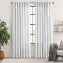 jinchan White Curtains Grey Striped Curtains 84 Inch Length for Living Room Bedroom Window Treatment Modern Linen Look Ticking Stripe Pinstripe Privacy Light Filtering Back Tab Rod Pocket 2 Panels