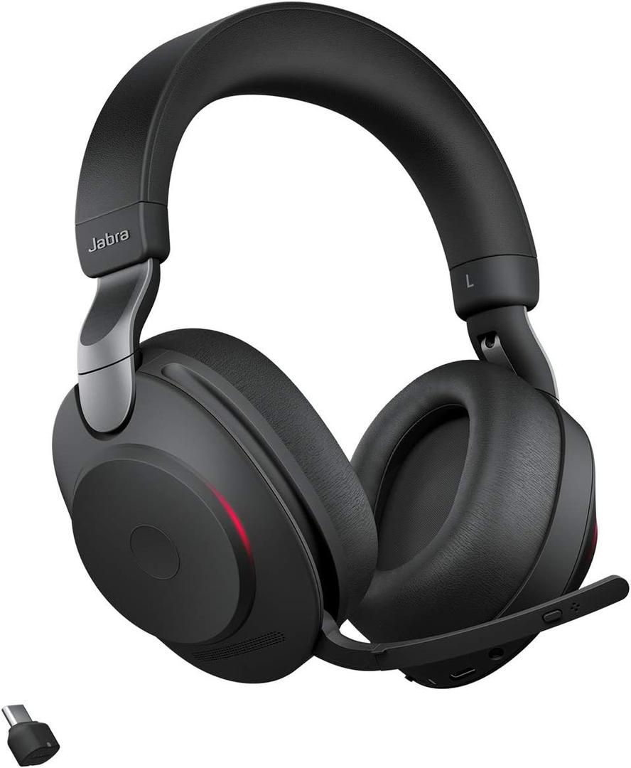 Jabra Evolve2 85 Wireless PC Headset  Noise Cancelling UC Certified Stereo Headphones with Long-Lasting Battery  USB-C Bluetooth Adapter  Black
