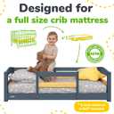 Toddler Bed with Rails | Low Montessori Floor Bed Frame for Kids | Standard Crib Size Wooden Frame for Independent Toddlers 1-3 - Gray