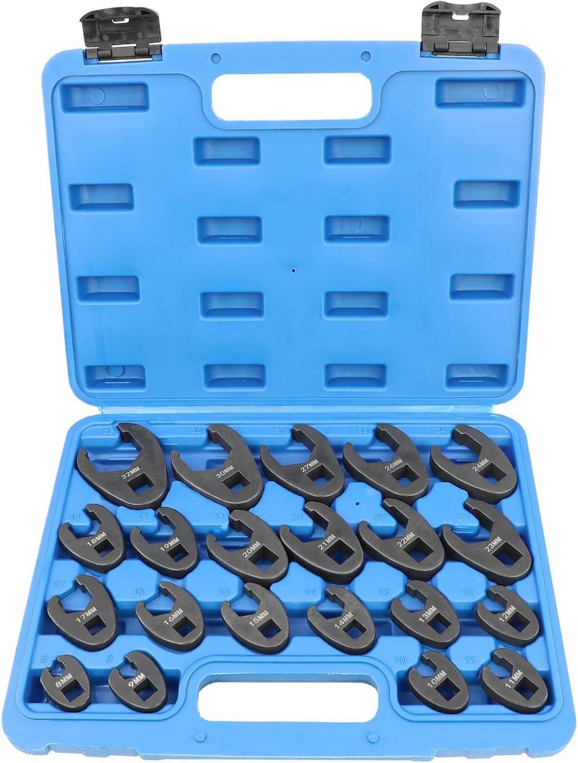 DPTOOL Crows foot Wrench Set 1/2" and 3/8” Drive Flare Nut Crowfoot Wrench Set Metric 8-32mm 6 Point Crows Feet Wrench Set 21Pcs Flare Nut Wrench Kit for Removing Nuts from hard-to-reach Areas