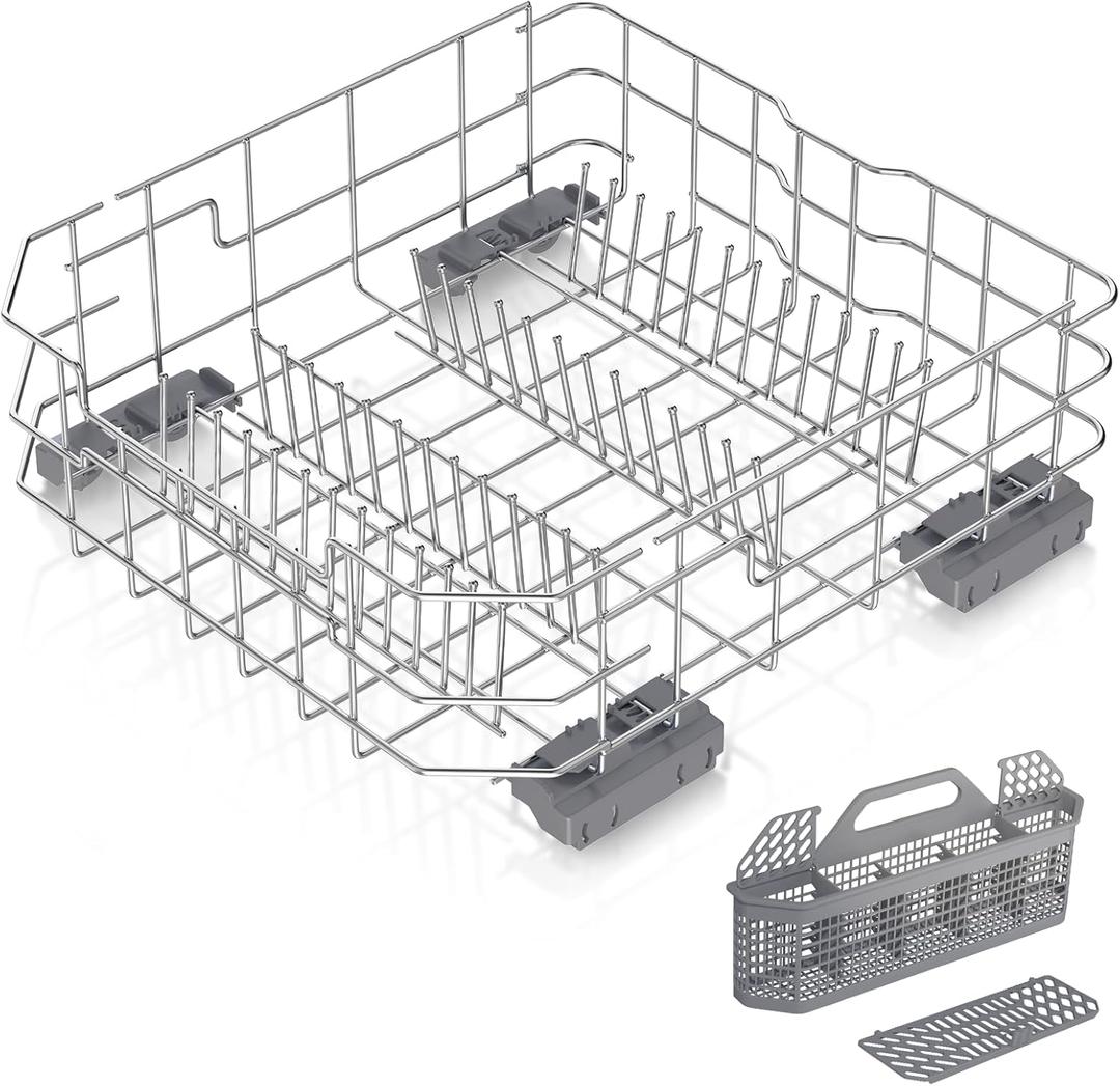 Upgraded WD28X34744 WD28X26099 Dishwasher Lower Rack Compatible with GE Dishwasher Rack Parts,WD28X28918 WD28X22659 WD28X34744 GDF510PSM0SS 304 Stainless Steel GE Dishwasher Bottom Rack with Wheel