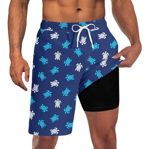UNICOMIDEA Men Swim Trunks with Compression Liner 9 Inch Long Board Shorts (X-Large, A2 Blue White)