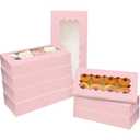 qiqee 50 Packs Pink Cookie Box with Window 12x5.5x2.5 Inch Two Uses Pastry Biscuit Bakery Box For Packaging