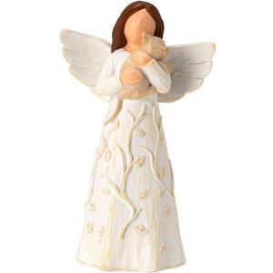 Hand-Painted Resin Angel Holding Cat Memorial Figurine - 5.8-Inch Sympathy Gift for Pet Loss, Comforting Remembrance Keepsake for Cat Lovers & Cat Moms, Healing Tribute to Cherished Companions