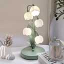 Green Flower Lamp for Home,Bedside Vintage Table Lamps,5 Lily of The Valley Reading Lights,3 Colors Modes Kawaii Bedside Lamp Decor,with G4 Bulb Nightstand Light for Living Room Office Bedroom