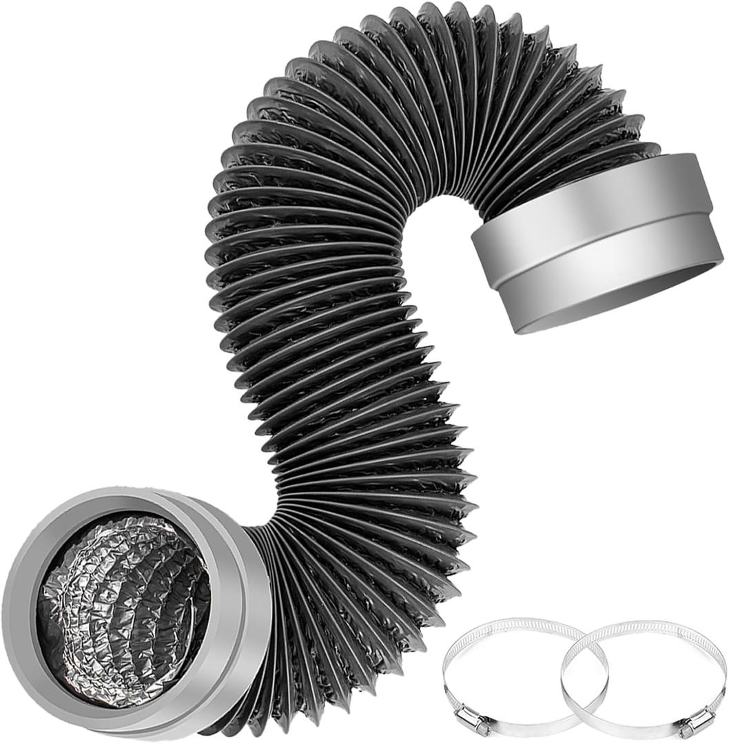 5FT Dryer Vent Hose 4 Inch, 6-Layer Heavy Duty Aluminum Flexible Dryer Duct with Rubber Seal Connectors, EasyInstall Heat Resistant Dryer Exhaust Hose for Tight Spaces, Universal Dryer Hose Vent Kit