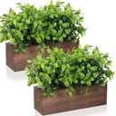 Lyrow 2 Pack Artificial Eucalyptus Plants in Rectangular Rustic Wooden Planter Box Faux Potted Herb Plant Greenery Centerpiece for Cabinet Windowsill Table Shelf Wedding Farmhouse Decor (Brown,11.4'')