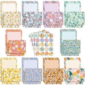 TaoBary 160 Pcs Stationery Paper Set 50 Double Sided Stationery Papers with 50 Matching Envelopes and 60 Round Dot Sticker, 10 Design(Kawaii,5.5 x 8.25 Inch)