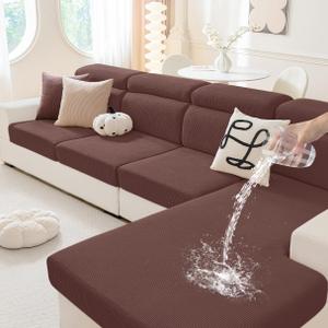 hyha Waterproof Couch Cushion Covers, Against Spills, Couch Cover for Dogs Washable, Thick Elastic Jacquard Fabric, Waterproof Sofa Seat Slipovers for Pets (2 Pieces, Chocolate)