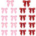 50 Pcs Twist Tie Bows for Treat Bags Satin Ribbon for Crafts Party Favors Wedding Baby Shower Decor (Red and Pink)