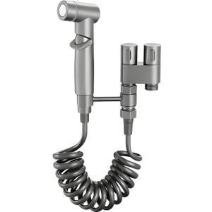 Generic Toilet Faucet Splitter 2-Way Double Faucet Adapter, 1-in-2-Out Dual Control Valve Handheld Bidet Sprayer, Stainless Steel & Brass, Black, Bathroom AccessoryGray