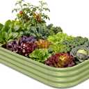 Galvanized Raised Garden Bed 8x4x1 ft, 12" Tall Metal Planter Box for Outdoor Plants, Modular Raised Flower Bed with Rust Resistant Coating for Kitchen Garden, Patio or Backyard - Moss Green