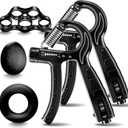 Grip Strength Trainer, Hand Gripper Strengthener Set 5-Pack: Adjustable Hand Gripper (2-Pack) with Click Counter, Finger Stretcher Stress Relief Grip Ball& Grip Ring 11-132 lbs Forearm Strengthener for Athletes, Rock Climbing, forearm strengthener