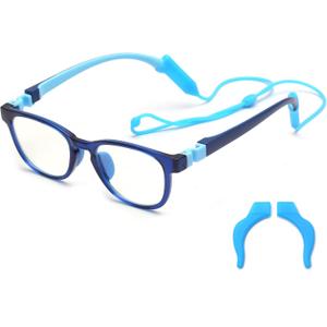 JM Kids Blue Light Glasses, Computer Gaming Grasses for Girls Boys Age 3-10, Anti Blue Ray TR90 Eyeglasses (Blue (Square Style))