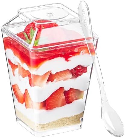 Qeirudu 28 Dessert Cups - Plastic Pudding Cup Small Parfait Shooter Glasses for Pastry Cheesecake Mousse Jello