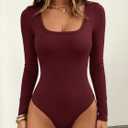 ANRABESS Womens Scoop Neck Long Sleeve Bodysuits, S