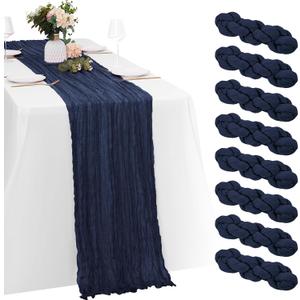 8 Pack Navy Blue Cheesecloth Table Runners 20x120 Inch Gauze Table Runner Cheese Cloth 10FT Blue Table Runner Rustic Sheer Runner for Wedding Baby Shower Birthday Party Table Decor