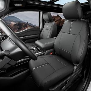 for Ford F150 Seat Covers 2015-2023 2024 2025 2026 (Only Front Seat Covers), Leather Pickup Truck Seat Covers Custom Fit for F-150 XL XLT (Not for Regular Cab) Waterproof Car Accessories Black