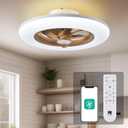 Orison Ceiling Fan with Light - Modern Flush Mount Enclosed Ceiling Fan 22.4" LED Dimmable Bladeless Ceiling Fans with Remote Control,Smart 3 Light Color and 6 speeds 7 Blades (Wooden Regular)