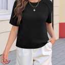 Cicy Bell Womens Short Sleeve Sweater Crewneck Knit Tops Fall Casual Loose Pullovers Shirts (Black)