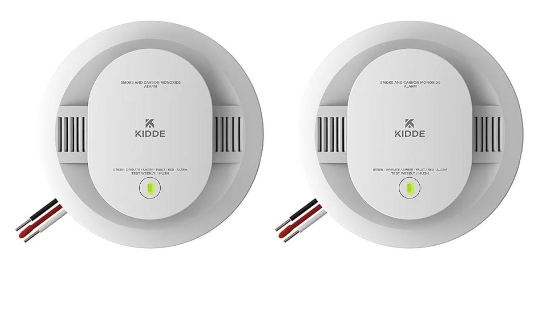 Kidde Hardwired Smoke & Carbon Monoxide Detector, AA Battery Backup Smoke Alarm, Interconnectable, LED Warning Light Indicators, 2 Pack, EXP Date: 10 Years After Installation