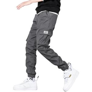 JMIERR Mens Casual Cargo Pants Stretch Elastic Waist Drawstring Joggers Pants Tapered Sweatpants for Men Multi Pockets (Gray)