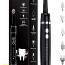 Tooth Polisher, Rechargeable Tooth Whitening Kit for Teeth Cleaning and Whitening, with 3 Tooth Polish Paste and 5 Brush Heads, LED Light, Easy to Use at-Home Personal Dental Care Kit (Black)