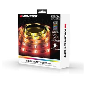 Monster 32.8ft Music Reactive LED Strip with 120 LEDs, 12V Power Adapter, with Remote, Easy Use