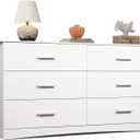 WLIVE Wood Dresser for Bedroom, Wide Chest of Drawers with 6 Drawers, Large White Storage Tower Unit, Modern Minimalist Closet Store Organizer for Living Room, Hallway