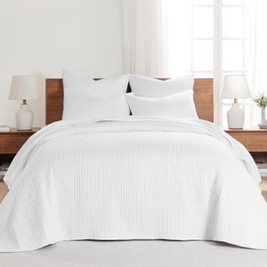 Levtex Home - Cross Stitch Bright White Bedspread Set - King Quilted Bedspread and Two King Shams - Cross Stitch Pattern - Bedspread (120x104in.) and Sham (20x36in.) - Cotton
