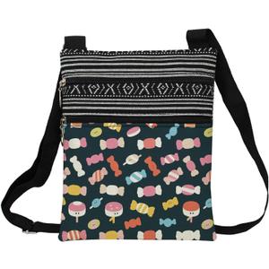 Candy Messenger Bag Small Ethnic Pattern Adjustable Strap Crossbody Zipper Pouch Candy Phone Organizer Wallet Shoulder Handbag Halloween Present for Women Friends