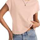 Womens Cap Sleeve T Shirts Crewneck Loose Fit Crop Tops 2026 Summer Casual Tee Fashion Trendy Clothes, XL