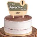 Let The Adventure Begin Baby Shower Cake Topper - Happy Camper Wooden Cake Topper,Natural Adventure Themed Decor,Baby Shower Decorations