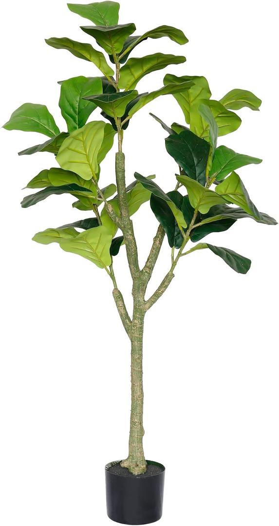 4ft Fiddle Leaf Fig Tree Artificial, Faux Fig Tree w/ 42 Leaves, Fake Ficus Lyrata Plant Real Touch Technology, Ideal for Home Office Indoor Decoration