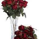FlueHouzz Artificial Roses Flowers Fake Silk Rose Bouquet 12 Heads 2 Packs of Realistic Blossom Roses for Home Wedding Party Floral Decoration Table Centerpieces, Burgundy