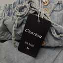 CHARTOU Women's Baggy Wide Leg Denim Pants Drawstring Midi Waisted Flare Jeans Ruffle Pleated Button Jeans (Medium)