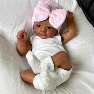 Lifelike Black Girl Reborn Baby Dolls Silicone Baby Doll 18 Inch Realistic African American Reborn Dolls Girl Real Life Dark Brown Skin Newborn Baby Toy with Accessories Toy Gift for Kids