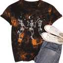 Dancing Skeleton Shirt for Women Happy Halloween T-Shirt Short Sleeve (Black, L)