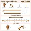 Boho Wood Curtain Rods for Windows 72 to 144 inch 1" Diameter Adjustable Heavy Duty Window Curtain Rod with Decorative Wooden Grain Finials Drapery Rods for Living Room Bedroom Kitchen Cafe Farmhouse