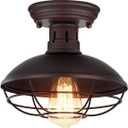 Farmhouse Flush Mount Ceiling Light - Easric Industrial Ceiling Light Fixture Rustic Copper Metal Cage Close to Ceiling Lamp E26 Base for Hallway Foyer Kitchen Porch Bronze (1 Pack)